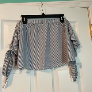 Off the shoulder blue and white striped top